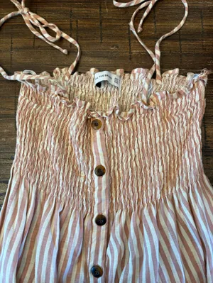 Faithfull The Brand Brighton Linen Dress Women S Pink White Stripe thumbnail 8