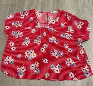 Madewell Red Floral Stripe Short Sleeve Blouse thumbnail 1