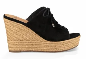UGG Giorgia Black Suede Wedge Size 6.5 Espadrille Lace Up Detail thumbnail 1