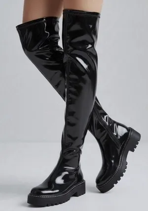 SAM EDELMAN Lydia Black Patent Knee Over the Boot Size 7 thumbnail 1