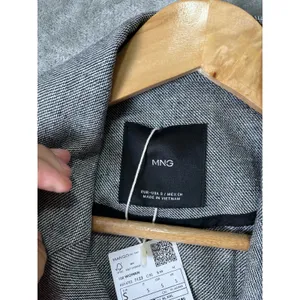 MNG Mango Linen Double Breasted Blazer Minimalist Coastal Chic Black White S New thumbnail 4