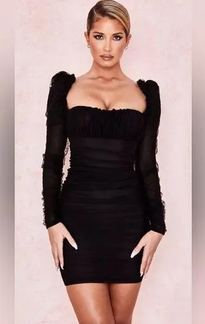 House of CB Elegant Black Long Sleeve Mini Dress thumbnail 1