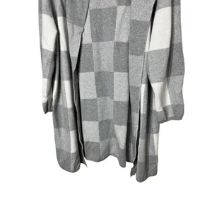 LOFT Outlet XL Gray‎ & White Checkered Long Sleeve Open Front Cardigan thumbnail 3