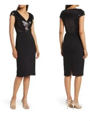 Dress the Population Jaleah Black Sequin V-Neck Midi Dress size XL NWT thumbnail 2