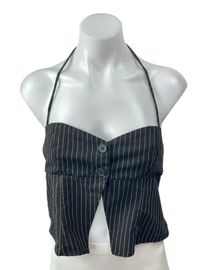 Princess Polly Women's Black Striped Halter Split Sweetheart Blouse Crop Top 10 thumbnail 1