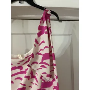 One Shoulder Pink Feather Print Slip Dress Side Slit Beach Summer Casual Medium thumbnail 3