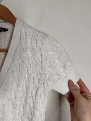 Ralph Lauren Off White Classic Cable-Knit Cardigan Short Sleeve Sweater size S thumbnail 4