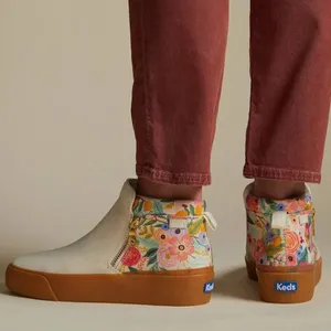 Rifle Paper Co x Keds Cooper Suede Zip Bootie Garden Party SZ 5.5 Tan Floral thumbnail 1