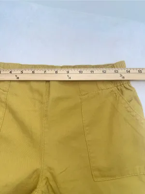 Mustard Yellow Wide Leg Crop Utility Pants Elastic Waist Patch Pockets Size S M thumbnail 4