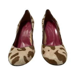 Kate Spade NY Cow Print Block‎ Heel Pump Women’s 9 Calf Hair Italy Tan Brown thumbnail 4