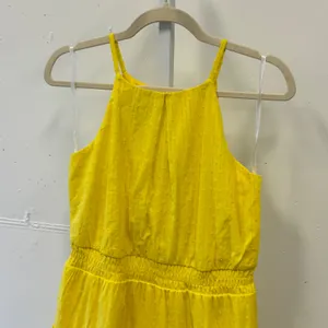 A. Byer Yellow Swiss Dot Halter‎ Mini Dress Smocked Waist Tiered Skirt Medium thumbnail 3
