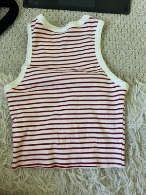 Boutique Red and White Stripe Crop Tank thumbnail 2