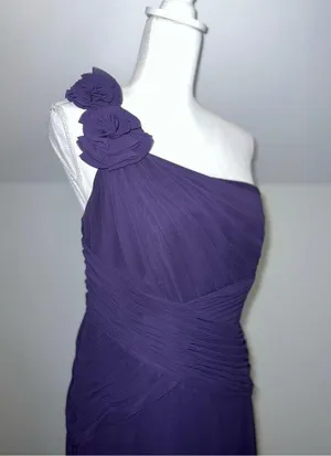 David's Bridal Women’s Wedding Guest Party Gown Bridesmaid One shoulder Dark Purple 10 thumbnail 2