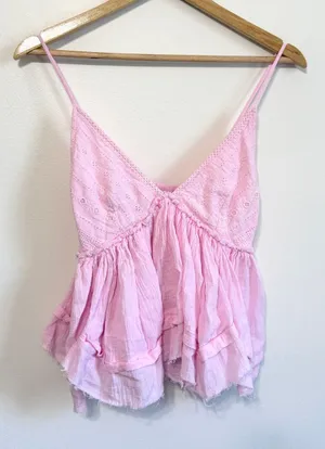 Princess Polly Pink Tank Top Size 4 Small Ruffle Gauze Flowy V Neck Coquette thumbnail 1