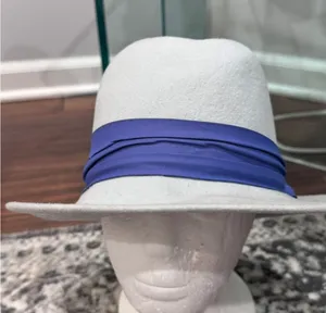Blue Vintage 'Peachfelt' Wool Fedora Hat with Grosgrain Ribbon thumbnail 4
