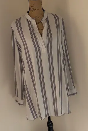 Women's White and Navy Striped Tunic Blouse thumbnail 1