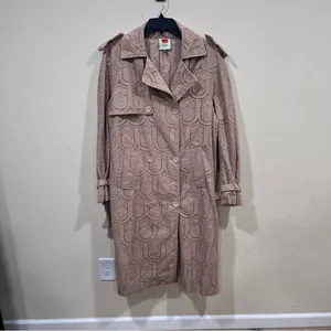 Farm Rio Eyelet Trench Coat – Tan Embroidered Long Jacket Sz XS thumbnail 3