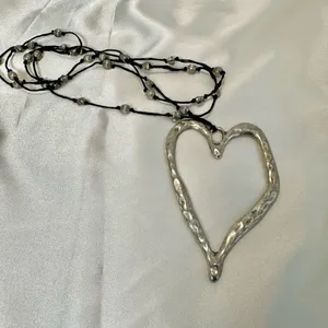 Silver tone long open heart necklace thumbnail 8