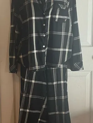 Victoria's Secret Black & White Plaid Button-Up Pajama Set thumbnail 1
