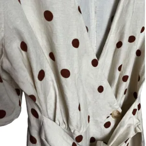 Moon River Polka Dot Midi dress SIZE MEDIUM Cream/brown Linen Blend thumbnail 4