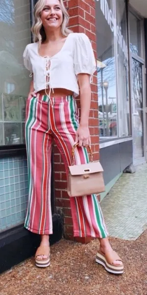Free People Size 2 Vertical Striped Wide Leg Pants ‎Boho Chic Eclectic Grandpa thumbnail 1