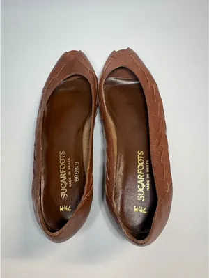 Vintage Sugarfoots Brown Leather Woven Peep Toe Pumps Women’s 7.5 M Brazil thumbnail 5