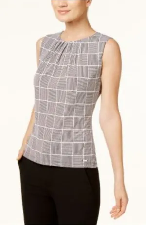 Calvin Klein Pleated Plaid Sleeveless Top Size Large thumbnail 1