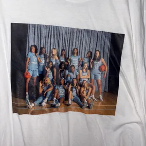 NWOT Jordan White Long Sleeve Tee with UNC WBB Team Photo thumbnail 2