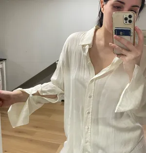 Zara silky white button down thumbnail 1