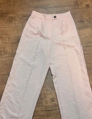 Bershka pastel pink linen style wide leg trouser pants thumbnail 3