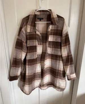 Banana Republic brown plaid shirt jacket size xl thumbnail 1