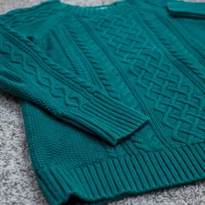 GAP Cable Knit Fisherman Crewneck Sweater Jewel Green‎ Raglan Women's M Cotton thumbnail 6