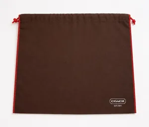 Authentic COACH Brown Cotton Drawstring Dust Bag with Red Trim thumbnail 1