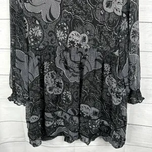 ICE Vintage Women XL Black Sheer 3/4 Sleeve Floral Blouse WhimsyGoth Feminine thumbnail 8