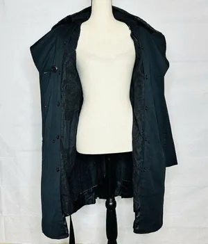 Jones New York Coat Size Large Black Faux Fur Removeable Collar Belted Trench thumbnail 13