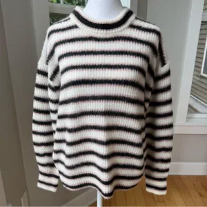 Everlane Cocoon Crew in Ivory Black Pink Stripe Alpaca Wool Sweater Size XS thumbnail 8