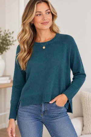 Ella Moss Teal Green Crewneck High-Low Sweater Size Large thumbnail 1