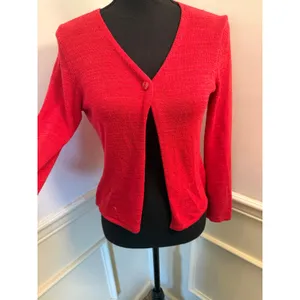 Vintage Talbots Italian Knit Cardigan Tomato Red Minimalist V-Neck Viscose Blend thumbnail 4
