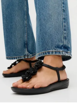 NWT FitFlop Splash Flower T-Strap Sandal 7 M, BLACK thumbnail 1