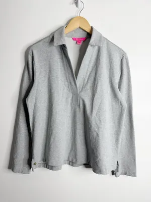 Lilly Pulitzer‎ Emalia Shimmer Terry Top Gray Medium Soft Comfort Minimalist thumbnail 2