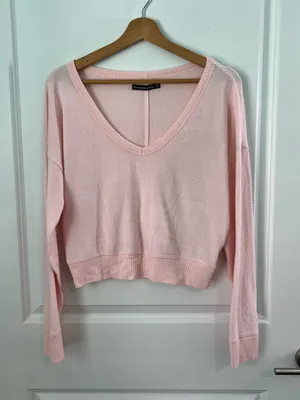 Abercrombie & Fitch Y2K Pink Cozy V Neck Top Size Small thumbnail 2