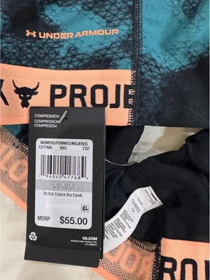 Under Armour Project Rock Crossback Green Orange Sports Bra Plus Size 1X thumbnail 8