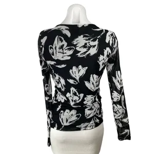 INC International Concepts Black White Floral Mesh Long Sleeve Blouse Top Size S thumbnail 4