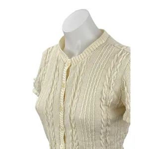 Zara Women's Cream Cable Knit Short Sleeve Button Down Sweater Crop Top Size M thumbnail 2