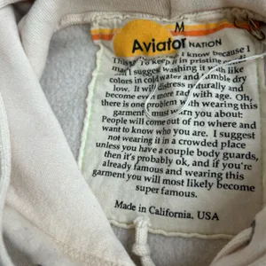 Aviator Nation Vintage White Cream Malibu Logo Drawstring Hoodie Medium thumbnail 8