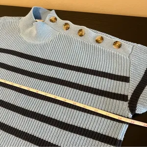 Loft Women’s Blue and‎ Navy Striped Mock Neck Button Sweater XLP thumbnail 9
