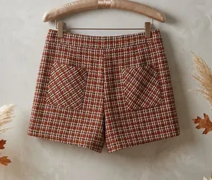 The Clothing Company Women's Plaid Tweed Shorts in Rust thumbnail 1
