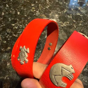 Vintage 90s Womens Silver Concho Southwestern Animals Red‎ Leather Belt 37” M thumbnail 3