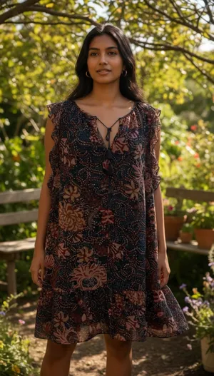 Madewell Boho Floral Ruffle Navy Dress Size XL thumbnail 1