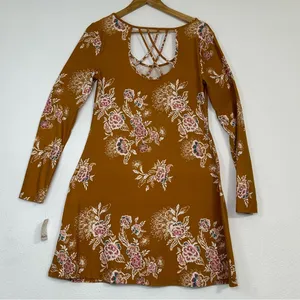 Mudd  fall Orange Floral Long Sleeve Dress thumbnail 3